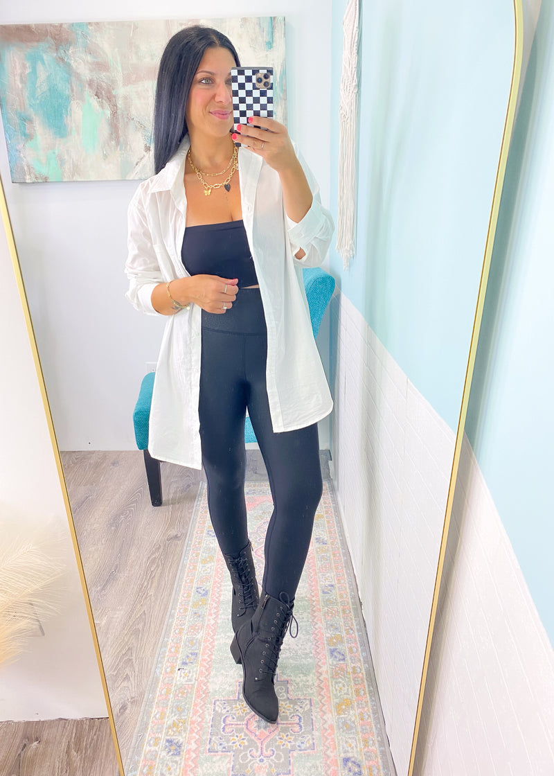 'Milan' White Oversized Boyfriend Fit Button Down Shirt-An oversized version of a white classic button down is just what we need this Fall! So many ways to style this: Tucked in, half tucked, sleeves rolled, opened with a bandeau, under a blazer or vest, front tied and so much more! Perfect for work and after hours!-Cali Moon Boutique, Plainville Connecticut