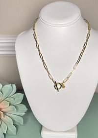 'The Keepsake' Gold Paperclip Toggle Necklace-Our most popular paperclip style with a toggle closure and the option to add your favorite charms! An everyday staple to wear alone and layered.-Cali Moon Boutique, Plainville Connecticut