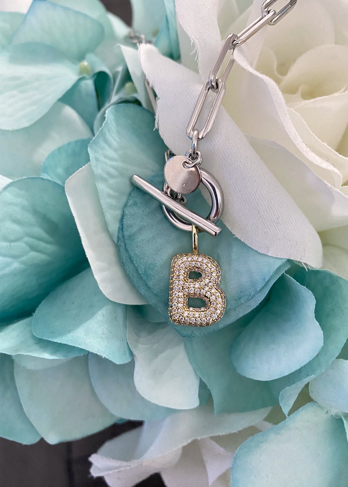 Bubble Letter Charm with Crystal Fill- Gold & Silver-The very on trend bubble letter with a crystal fill available in Gold &amp; Silver! Add to your own necklaces or one of our charm bar necklaces!-Cali Moon Boutique, Plainville Connecticut