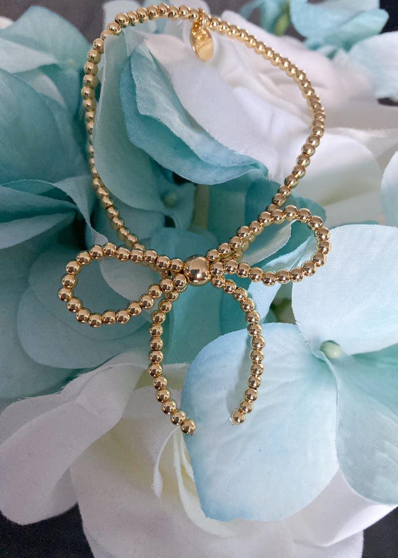 Beaded Bow Stretch Bracelet-Bows are so on trend and this stretch bracelet is such a cute accessory to any outfit!-Cali Moon Boutique, Plainville Connecticut