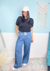 'Santa Monica' Chambray Drawstring Cropped Wide Leg Pants- Three Bird Nest-From the Three Bird Nest Brand! These slouchy, wide leg chambray pants are every casual loving girl's dream! They feature a super soft and moveable chambray denim fabric, comfortable elastic waistband, a boho baggy fit without being too oversized and adorable attention to detail additions like the panel side and scalloped leg opening. We dare you to not want to wear them daily!-Cali Moon Boutique, Plainville Connecticut