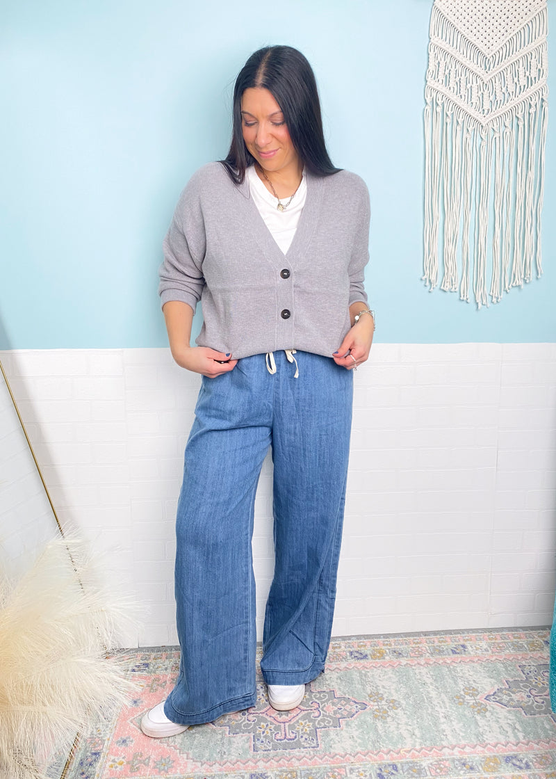 'Sabrina' Heather Gray Button Front Soft Cardigan-A classic cardigan in a perfect year 'round Heather Gray color. Wear layered or alone for in and out of the office looks. You have to feel the ultra soft fabric to believe it!-Cali Moon Boutique, Plainville Connecticut