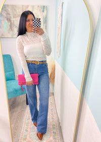 'Phoebe' Ivory Pointelle Mock Neck Top-Spice up your shirt collection with this pink dip dyed button front. Lightweight fabric that can be worn alone for Spring/Summer &amp; layered in the Fall. Wear alone or unbuttoned as a layering piece!-Cali Moon Boutique, Plainville Connecticut