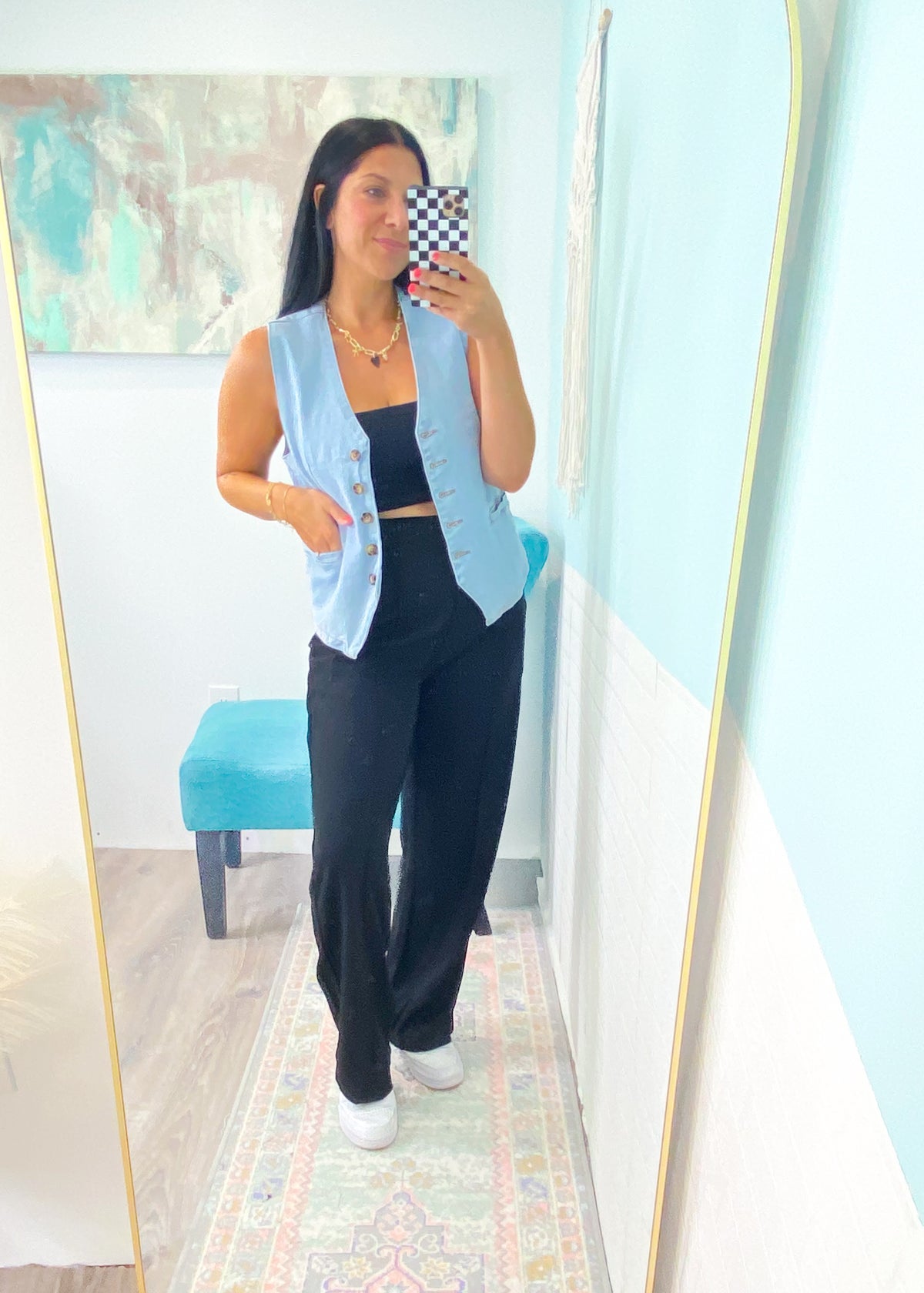 'Karter' Light Wash Stretch Denim Vest-Denim is having a moment (as if ever stopped) and this stretchy jean vest is the ultimate topping to all your cute Fall outfits &amp; Spring skirts/dresses. Plus it can be worn alone!&nbsp;-Cali Moon Boutique, Plainville Connecticut