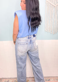 'Talia' Lovervet Light Wash Super High Waist Wide Leg Tummy Control Jeans-These new Vervet jeans come in the best light wash denim with the ultra Vervet comfort stretch we love AND tummy control. Say less! The wide leg is super chic to wear dressed up or casual while the ankle length allows you to wear them with all your favorite shoes!-Cali Moon Boutique, Plainville Connecticut