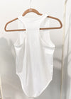 'Sara' White Scoopneck Racerback Seamless Bodysuit-This seamless racerback bodysuit is extremely soft, stretchy and makes the perfect non bulky layering piece. Wear alone in the Summer and layer in the cooler months.-Cali Moon Boutique, Plainville Connecticut