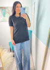 'Tabitha' Black Short Sleeve Round Neck Tee-This essential black tee shirt is the perfect layering base to wear under your sweaters, cardigans, blazers etc. They are so soft and comfortable to wear alone during warmer months too for a classic chic look! They have lots of stretch without being clingy, making them a great tuck in option. -Cali Moon Boutique, Plainville Connecticut