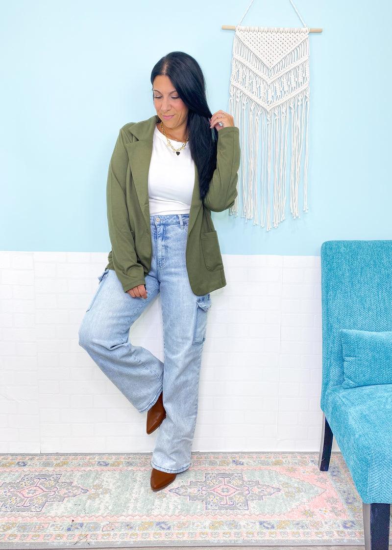 'Day Dreamer' Olive Boyfriend Fit Knit Blazer-Too many blazers is not a thing! This olive knit blazer is not only adorable but comfy as can be! It's perfect for office days and chic nights.&nbsp;-Cali Moon Boutique, Plainville Connecticut