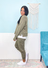 'The Run Around' Olive Gray Organic Cotton Blend Athleisure Joggers-B-The matching bottoms to our 'Cora' Sweatshirt &amp; 'Brielle' tee, these soft organic cotton blend joggers will be your all day, every day lounge go to. Relaxed fit, jogger bottoms perfect for sneakers and soft, breathable fabric. Mix and match with all your fav tees, sweatshirts &amp; denim jackets.-Cali Moon Boutique, Plainville Connecticut