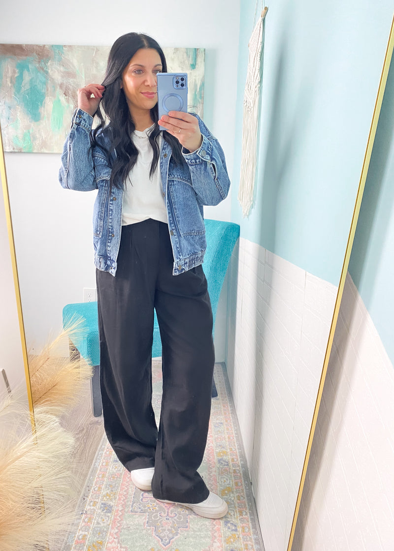 'Lola' Risen Black High Waist Wide Leg Slouchy Linen Pants-Black linen pants that can be worn from city day cool, to business casual to boardroom chic! They are lightweight, slouchy and effortlessly sleek.-Cali Moon Boutique, Plainville Connecticut