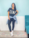 'Ciao' Black Vintage Washed Tee-Say 'Ciao' to your new favorite tee! Made from the highest quality cotton with a vintage mineral wash treatment, this tee is cute and comfy and so on trend!-Cali Moon Boutique, Plainville Connecticut