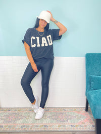 'Ciao' Black Vintage Washed Tee-Say 'Ciao' to your new favorite tee! Made from the highest quality cotton with a vintage mineral wash treatment, this tee is cute and comfy and so on trend!-Cali Moon Boutique, Plainville Connecticut