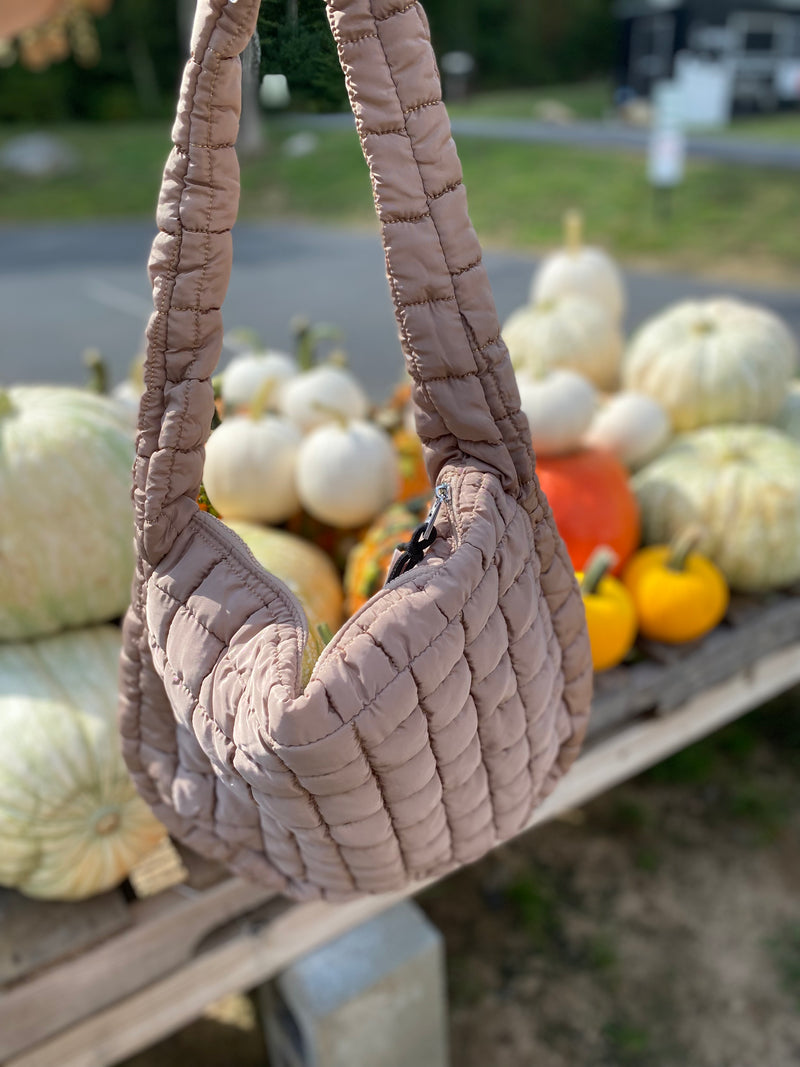 Taupe Quilted Oversized Hobo Tote Bag-A dainty version of the popular paperclip style! An everyday staple to wear alone and layered.-Cali Moon Boutique, Plainville Connecticut