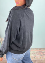 'Nostalgia' Black Vintage Washed Crewneck Sweatshirt-What is better than a soft, brushed, wear it with everything black sweatshirt?! Add your favorite jewelry layers and make this a casual night out outfit as well as an everyday cozy option! -Cali Moon Boutique, Plainville Connecticut