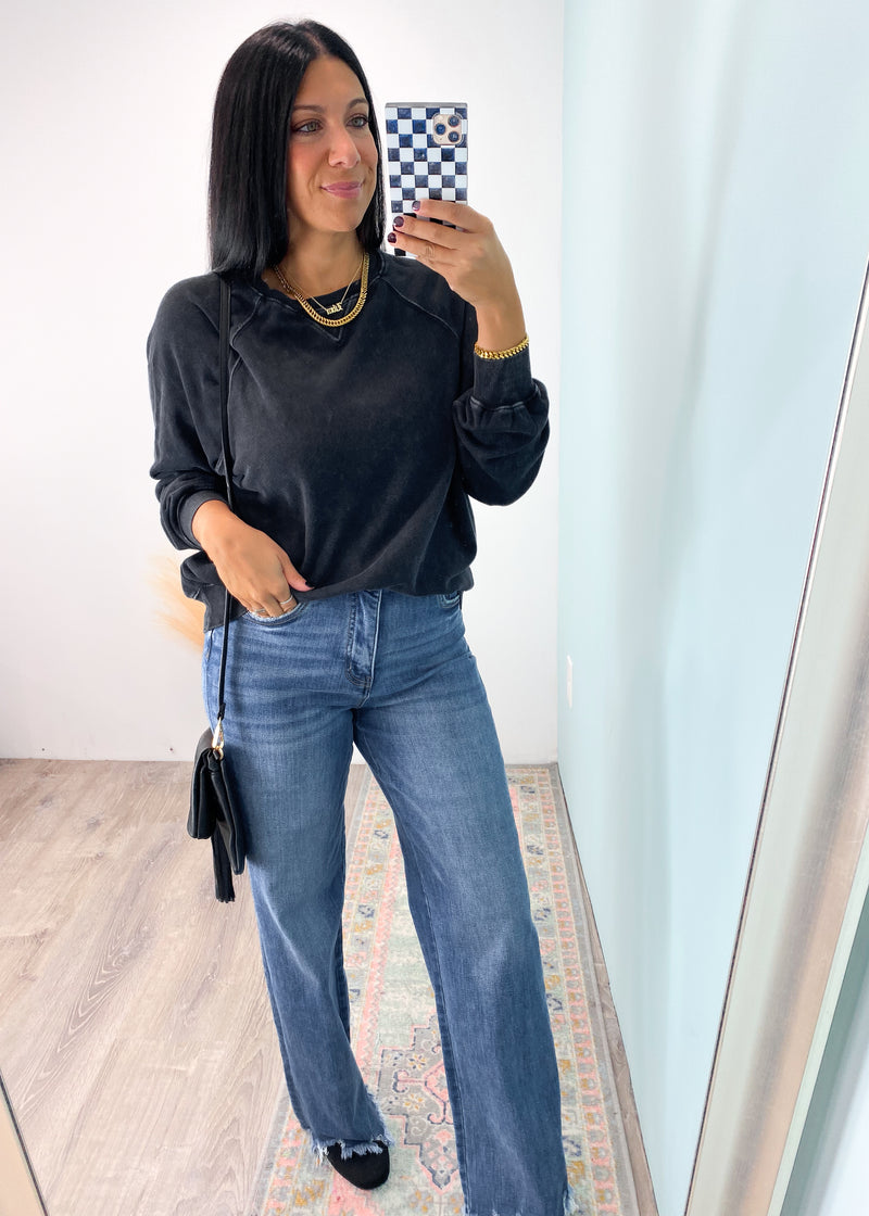 'Starla' Vervet Super High Rise Relaxed Fit Jeans-These loose and relaxed jeans are giving us 90's feels but with the most comfortable stretchy fabric you will never feel like you're wearing jeans! Pair with sneakers, boots and booties. The medium washed denim matches with pretty much every color. Dress them up or keep them super casual.-Cali Moon Boutique, Plainville Connecticut