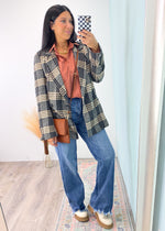 'Take Notice' Black/Tan Plaid Herringbone Blazer-We love a classic blazer moment! This plaid & herringbone blazer was made for the cooler months with it's heavier weight fabric and neutral toned colors. From office to nights out, this piece can be mixed and matched for so many outfits. Wear with jeans, black pants, faux leather, mini skirts & more! -Cali Moon Boutique, Plainville Connecticut