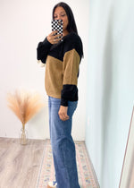 'Triple Digits' Colorblock Tie Back Sweater-Colorblock is so popular right now and this sweater is lightweight and will pair with light, medium and dark/black jeans and pants. The keyhole tie back adds an extra adorable detail! Throw on and go! -Cali Moon Boutique, Plainville Connecticut