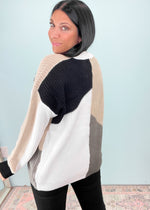 'Take Your Pick' Black/White/Taupe Colorblock Sweater-Cali Moon Boutique, Plainville Connecticut