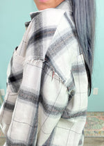'Never Change' Ivory Plaid Fringe Flannel Shirt-Cali Moon Boutique, Plainville Connecticut