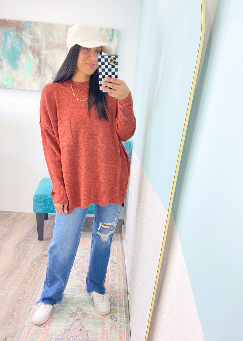 'Marlee' Apple Spice Oversized Melange Soft Sweater-Your new favorite&nbsp;everyday sweater&nbsp;has arrived! This adorable&nbsp;melange sweater&nbsp;has a relaxed oversized fit in the softest fabric. Wear over leggings or jeans and wear tucked in or out depending on the look you are going for!-Cali Moon Boutique, Plainville Connecticut