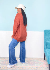 'Marlee' Apple Spice Oversized Melange Soft Sweater-Your new favorite&nbsp;everyday sweater&nbsp;has arrived! This adorable&nbsp;melange sweater&nbsp;has a relaxed oversized fit in the softest fabric. Wear over leggings or jeans and wear tucked in or out depending on the look you are going for!-Cali Moon Boutique, Plainville Connecticut