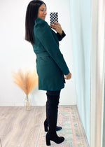 'Level Up' Hunter Green Puff Sleeve Jacket with Belt-This puff sleeved beauty comes in the perfect hunter green color and is ready for your Fall/Winter glow-up! Wear it as a part of your outfit or as THE outfit! A lightweight fabric with stretch for comfort.-Cali Moon Boutique, Plainville Connecticut