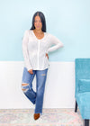 Kaley Off White V-Neck Long Sleeve Slub Tee-Once you feel this fabric, you'll fall in love! A classic basic long sleeve tee to wear alone during Fall transition &amp; layer as the weather really cools.-Cali Moon Boutique, Plainville Connecticut