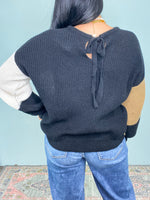 'Triple Digits' Colorblock Tie Back Sweater-Colorblock is so popular right now and this sweater is lightweight and will pair with light, medium and dark/black jeans and pants. The keyhole tie back adds an extra adorable detail! Throw on and go! -Cali Moon Boutique, Plainville Connecticut