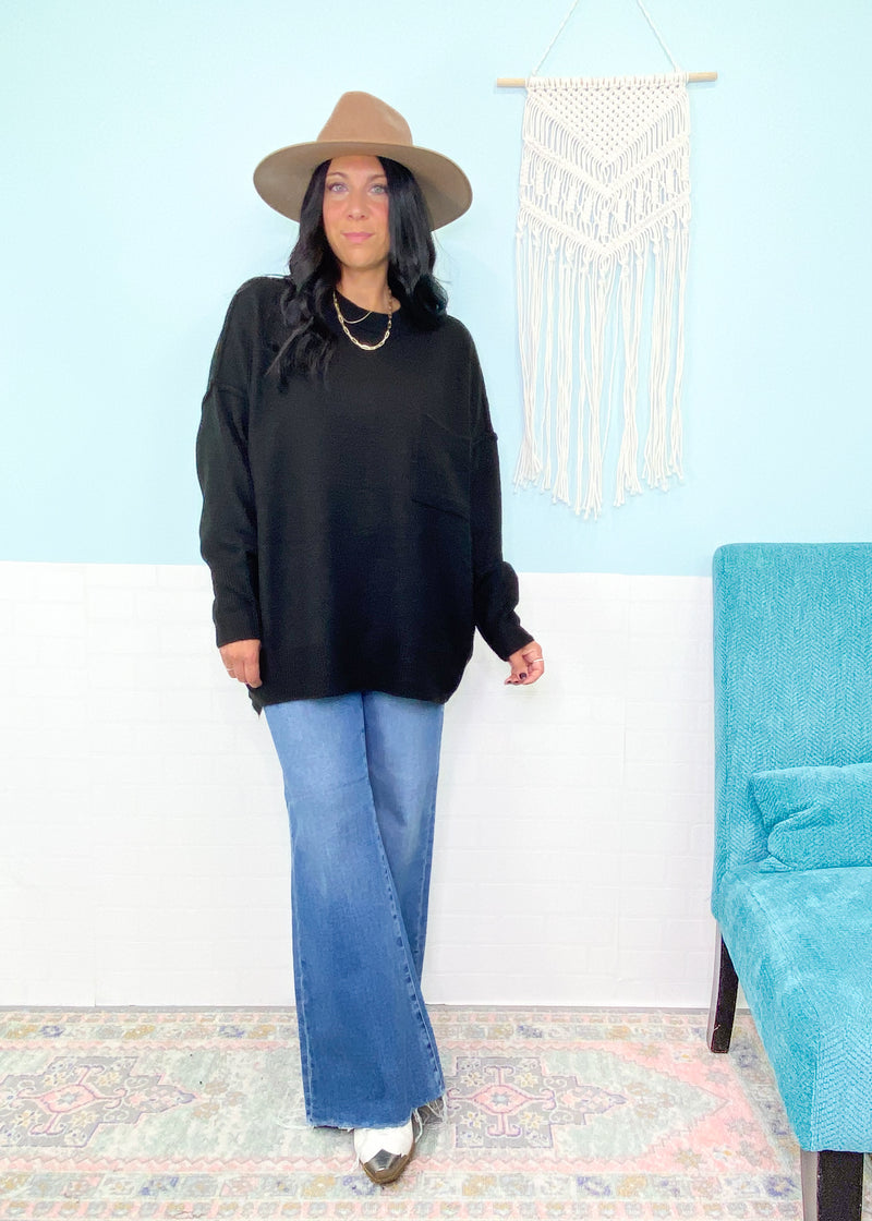 'Marlee' Black Oversized Melange Soft Sweater-Your new favorite&nbsp;everyday sweater&nbsp;has arrived! This adorable&nbsp;melange sweater&nbsp;has a relaxed oversized fit in the softest fabric. Wear over leggings or jeans and wear tucked in or out depending on the look you are going for!-Cali Moon Boutique, Plainville Connecticut