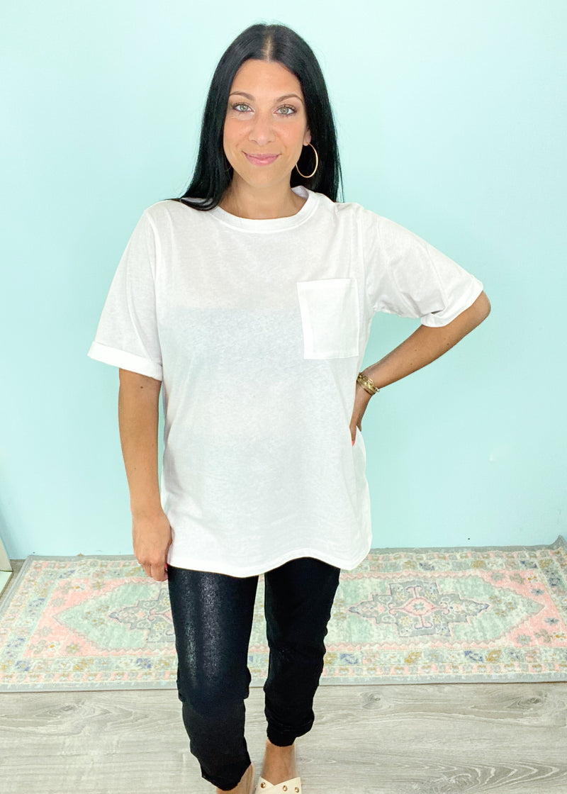 'Dylan' Off White Oversized Boyfriend Pocket Tee-You can never have enough relaxed white tees! This boyfriend style fit is perfectly oversized and ready for everyday!-Cali Moon Boutique, Plainville Connecticut