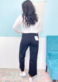 'Charlie' Vervet Black Wide Leg Cropped Jeans-These cropped, wide leg jeans are one our customer favorite styles and now they are available in solid black! The cropped styles shows off your Fall boots/booties; they are also perfect for sneakers and sandals in the warmer seasons!-Cali Moon Boutique, Plainville Connecticut