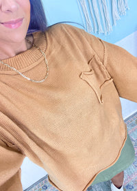 'Harvest Moon' Latte Slouchy Pocket Detail Sweater-This sweater is as easy as (a fall) pie to throw on and go at any time! The slouchy fit gives you the cozy fall vibes everytime. Wear with leggings, denim, skirts or shorts depending on the occasion!-Cali Moon Boutique, Plainville Connecticut