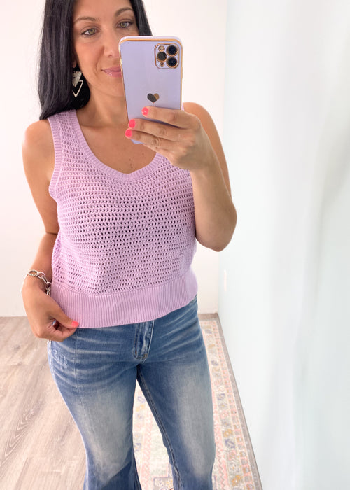 'Hot Girl Summer' Lilac Open Crochet Top - Matching Set!-Obvi you're in your Hot Girl Summer season! Wear this Lilac Open Crochet top with it's matching side slit midi skirt or pair it with all shades of denim, white linen pants, skirts & more! Lightweight & breezy for those hot summer days!-Cali Moon Boutique, Plainville Connecticut
