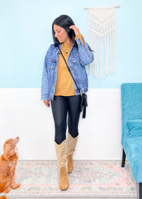 'Johnny' Medium Wash Bomber Style Jean Jacket-Your new favorite&nbsp;everyday sweater&nbsp;has arrived! This adorable&nbsp;melange sweater&nbsp;has a relaxed oversized fit in the softest fabric. Wear over leggings or jeans and wear tucked in or out depending on the look you are going for!-Cali Moon Boutique, Plainville Connecticut