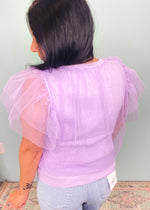 'Pretty in Purple' Lavender Tulle Overlay & Flutter Sleeve Ribbed Top-Cali Moon Boutique, Plainville Connecticut