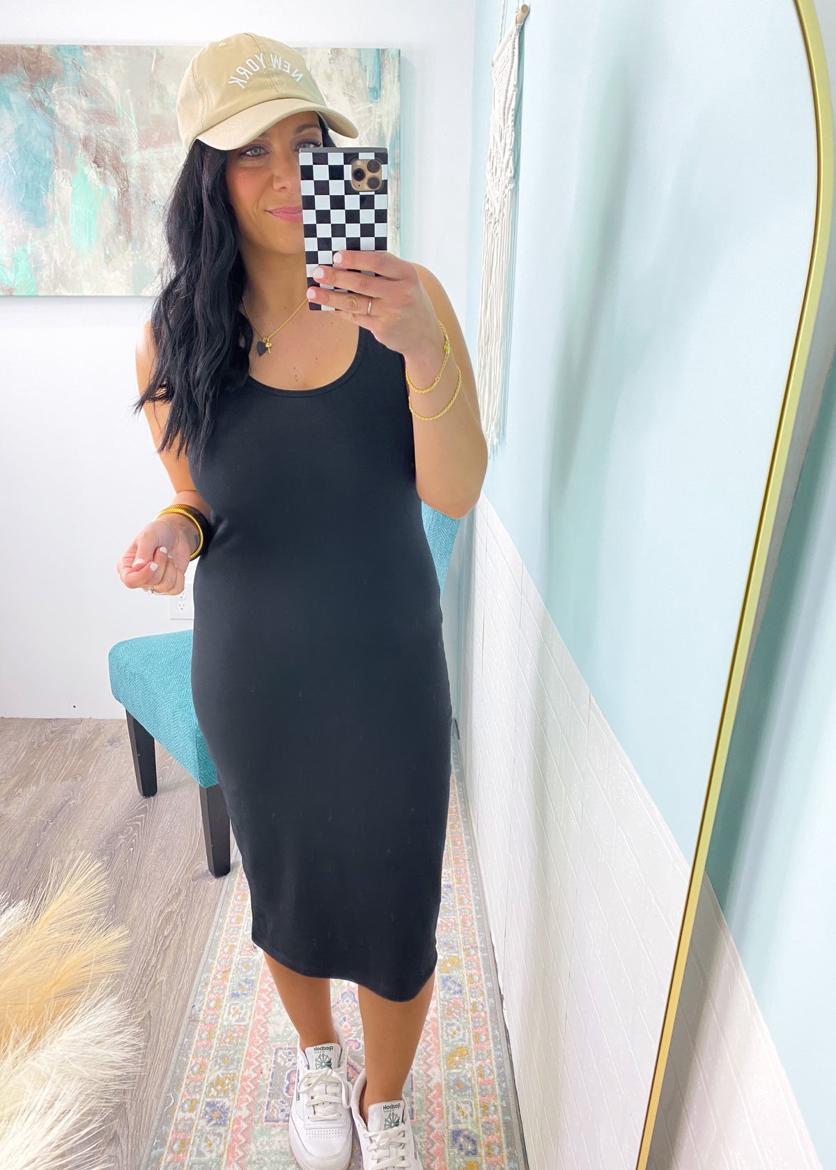 'Tell It Like It Is' Black Cotton Fitted Midi Dress-The little black casual dress! This cotton blend fitted dress is a perfect option to throw on and go with a pair of sneakers or heels depending on your day! Wear under leather/denim jackets or oversized tops for all different looks!-Cali Moon Boutique, Plainville Connecticut