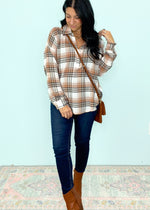 'Harvest' Pumpkin & Gray Plaid V-Neck Top-This notch v-neck top comes in an adorable plaid color combo that is so cute on it's own or under your favorite blazers, sweaters & cardigans. Everyday and work friendly!-Cali Moon Boutique, Plainville Connecticut