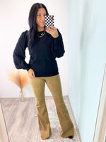 'Hay Rides' Black Paneled Puff Sleeve Sweater-The feminine details of the pleated puff sleeves paired with the classic black color makes this sweater a perfect work and night out top! It can be dressed up or down all Fall/Winter long. Tuck in to really accentuate the sleeves!-Cali Moon Boutique, Plainville Connecticut