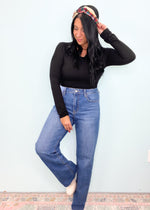 'James' Vervet Medium Wash Dad Jeans-These loose and relaxed jeans are giving us 90's feels but with the most comfortable stretchy fabric you will never feel like you're wearing jeans! Pair with sneakers, boots and booties. The medium washed denim matches with pretty much every color. Dress them up or keep them super casual.-Cali Moon Boutique, Plainville Connecticut