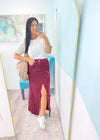 'Dorothy' Ruby Chenille Brushed Stretch Maxi Skirt-The unique cable knit balloon sleeves elevates this hunter green sweater and allows you to dress it up or wear super casual. This amazingly soft sweater will be a new fav.-Cali Moon Boutique, Plainville Connecticut