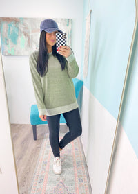 'Cozy Place' Heather Olive Long Sleeve French Terry Soft Tee-This french terry long sleeve tee is super soft with contrast trims and elbow patch details elevating it from solid basic. Wear through multiple seasons and seasonal transitions on its own or layered.&nbsp;-Cali Moon Boutique, Plainville Connecticut