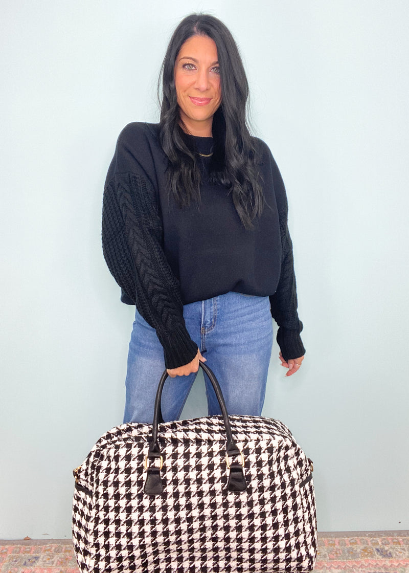 Black & White Tweed Houndstooth Duffle Weekender Bag-Black & White Tweed Houndstooth Duffle Weekender Bag-Cali Moon Boutique, Plainville Connecticut
