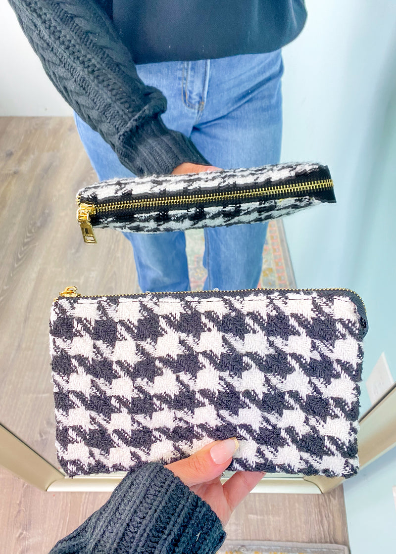Black & White Tweed Houndstooth Crossbody-Black & White Tweed Houndstooth Crossbody-Cali Moon Boutique, Plainville Connecticut