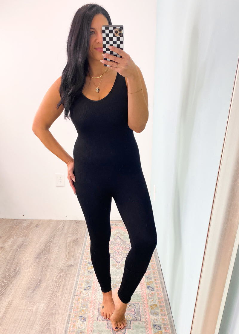Claws' Black Ribbed Seamless Full Length Catsuit
