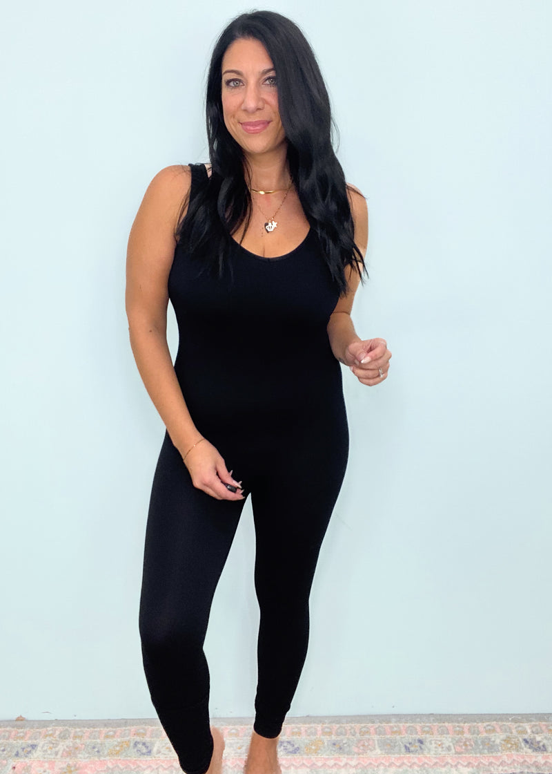 'Claws' Black Ribbed Seamless Full Length Catsuit-Full body catsuits are having a moment! They are comfortable enough to wear all day and have a smoothing effect without the shapewear tightness! Layer with your favorite sweaters, jackets, shackets etc.-Cali Moon Boutique, Plainville Connecticut