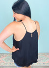 'Modern Day Muse' Black Double Layer Halter Neck Swing Tank-A classic black halter tank top in a super lightweight fabric with a double layer that looks cute tucked in or out! The halter top style adds a fun look for layered necklaces or statement earrings!-Cali Moon Boutique, Plainville Connecticut