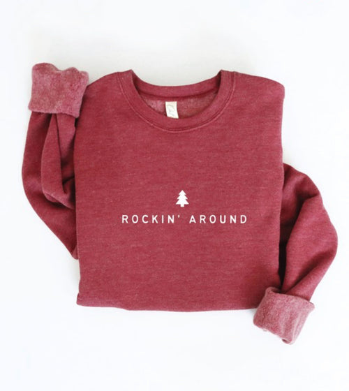 'Rockin Around' Heather Burgundy Ultra Cozy Sweatshirt-**CUSTOMER FAVORITE BRAND** Time and time again, these ultra cozy sweatshirts are a customer fav for good reason! 'Rockin Around the Holiday season in the ultimate comfy sweatshirt. -Cali Moon Boutique, Plainville Connecticut