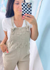 'Time Capsule' Sand Beige Stretch Twill Boyfriend Fit Overalls-We just had a flashback to the 90's! These stretch twill overalls in the perfect light neutral color has CRAZY stretch, a soft washed fabric you will be comfy in all day, cropped leg for all your fav shoes &amp; adjustable straps! What's more to love?!-Cali Moon Boutique, Plainville Connecticut