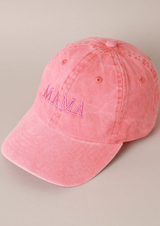Mama Vintage Coral Embroidered Baseball Hat-An adorable vintage washed baseball style hat perfect for running around being a Mama! 
-Cali Moon Boutique, Plainville Connecticut