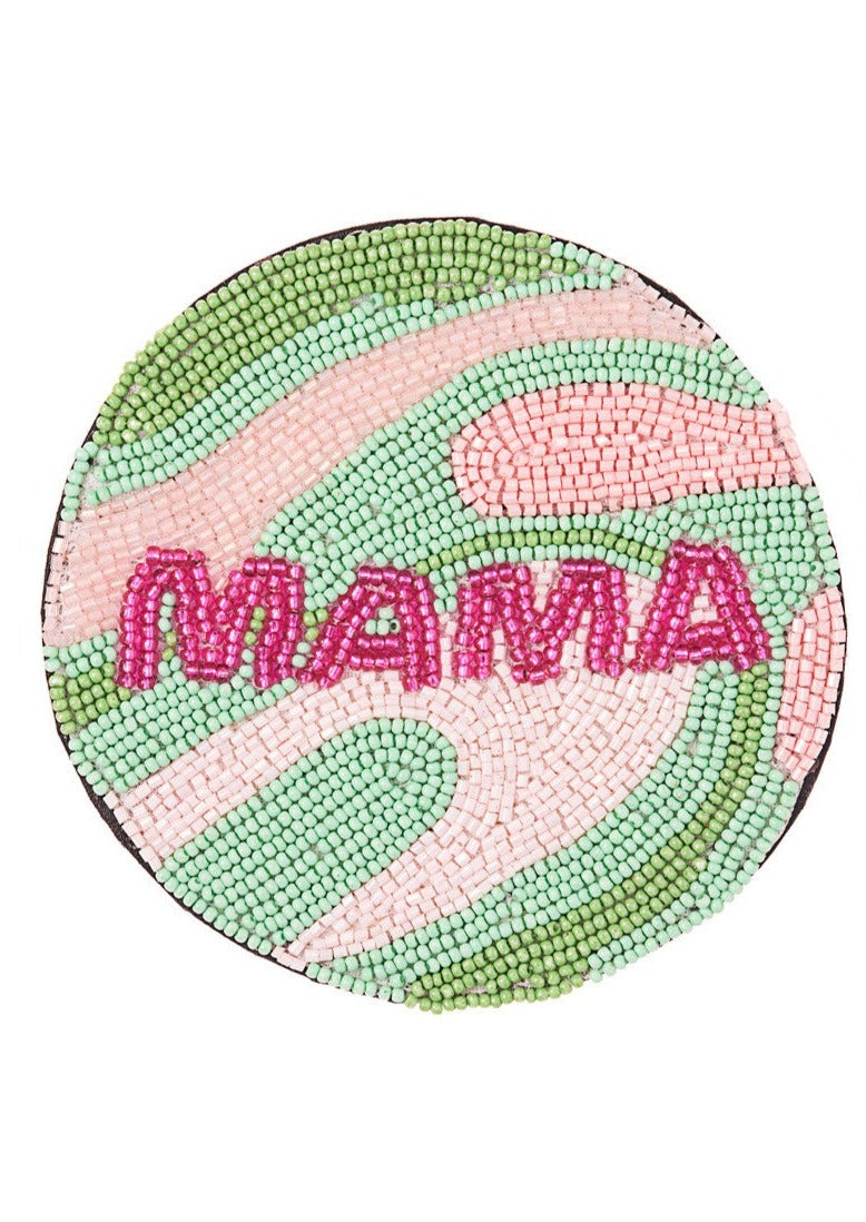 Mama Seed Bead Coaster - Single-A cute beaded coaster for yourself or a mom in your life! Cute as a decoration or to claim your drink!-Cali Moon Boutique, Plainville Connecticut